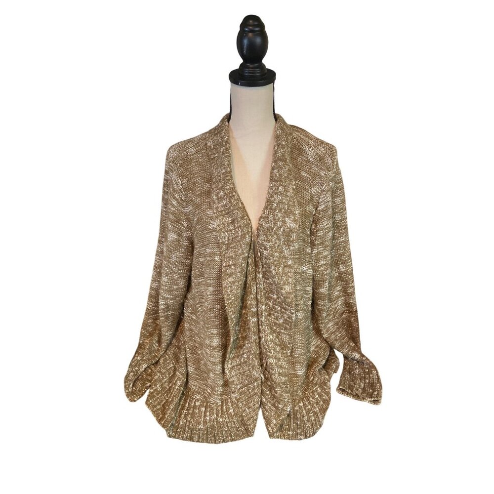 Woman Within Womens  Cardigan Sweater Open Front 1X  Marled Knit Acrylic Boho